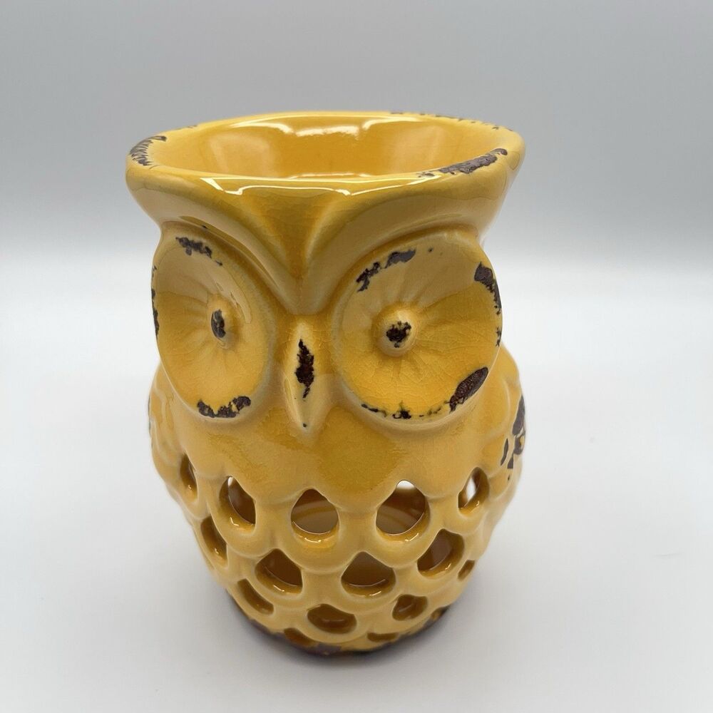 Kirkland's Rustic Yellow Owl Wax Oil Warmer Melt Home Frag Cottage Core 6"×4"